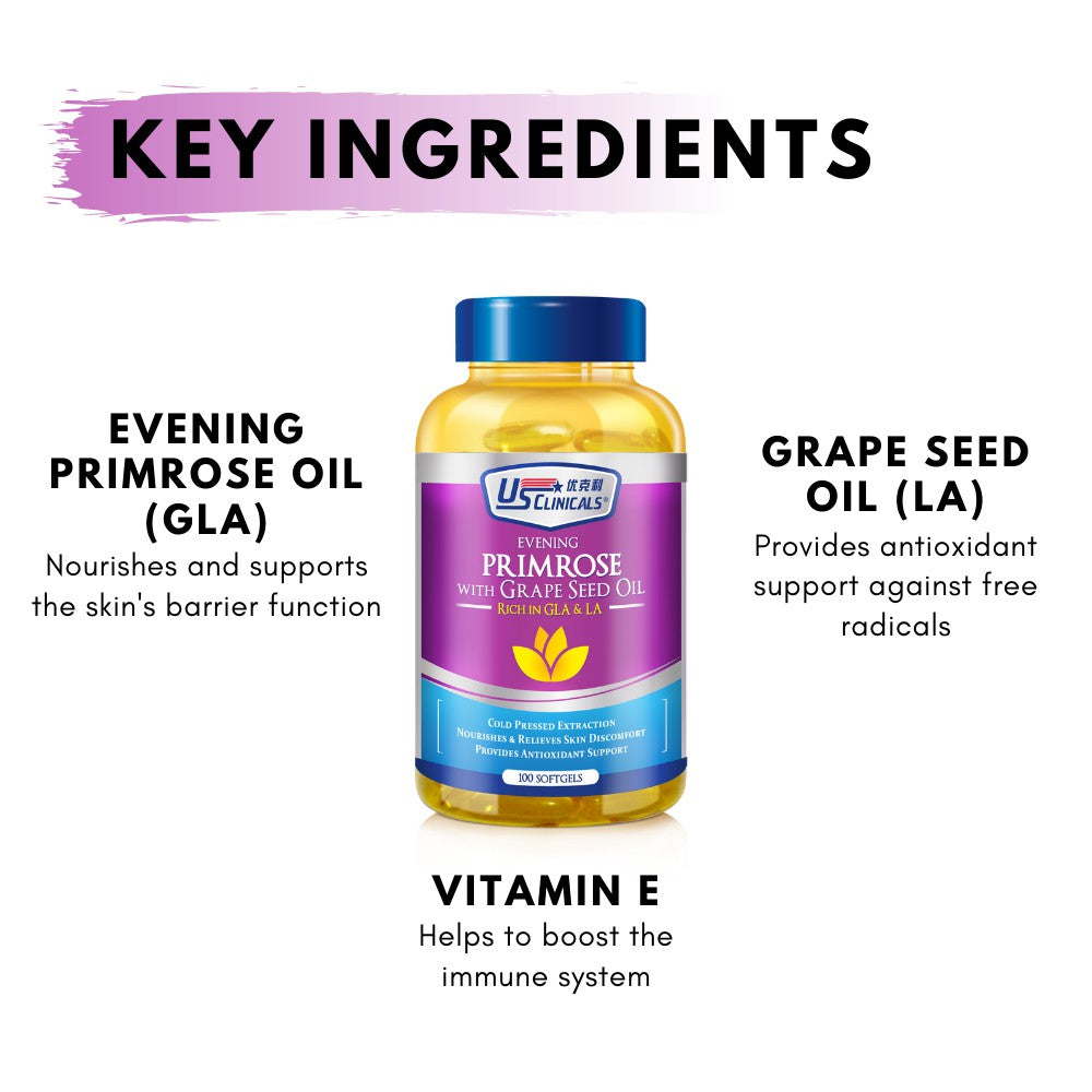 US Clinicals® Evening Primrose with Grape Seed Oil