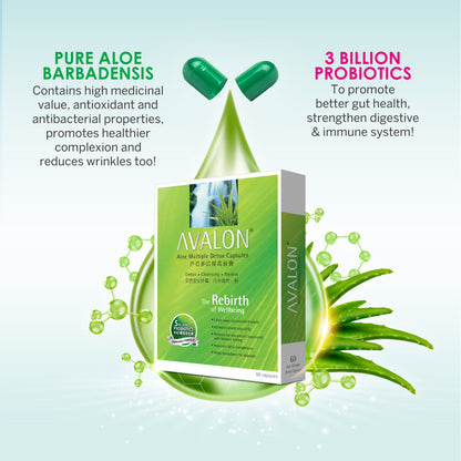 AVALON® Aloe Multiple Detox (W/ 5 Billion CFUS Probiotics) Value Twin Pack + 20 Capsules